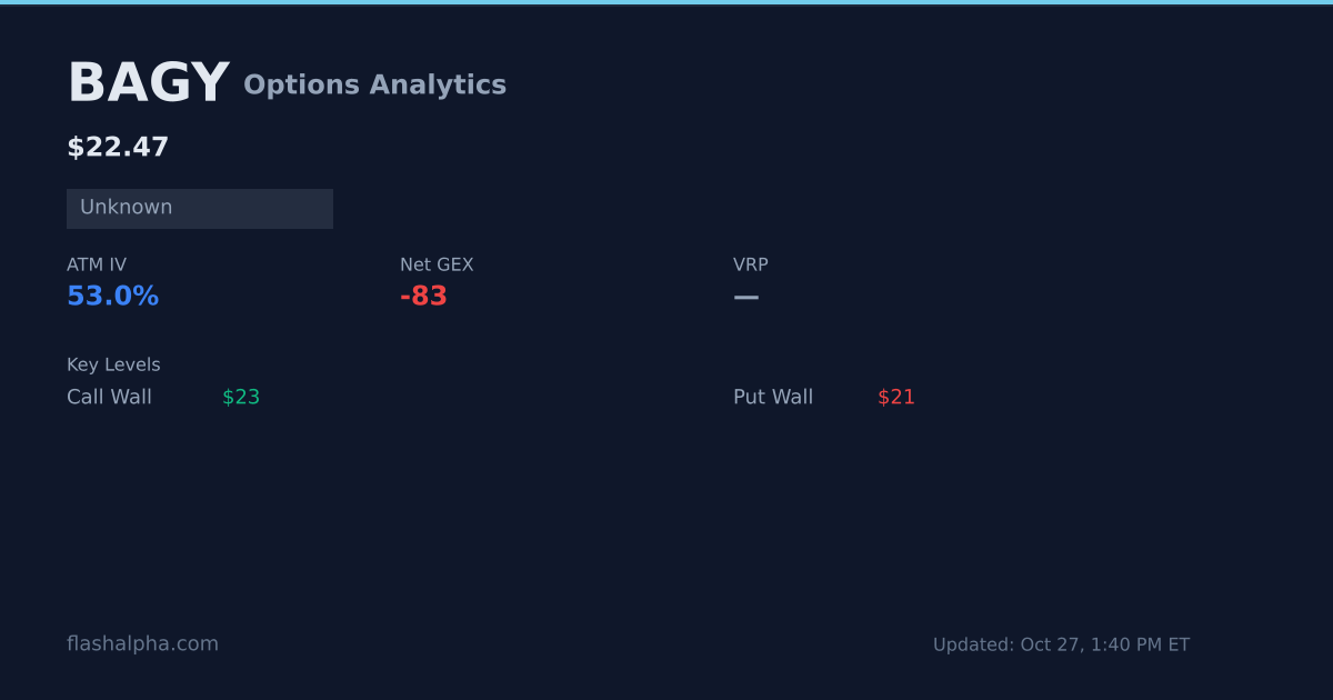 BAGY Options Analytics: Max Pain, GEX, IV Rank & Dealer Flow | FlashAlpha